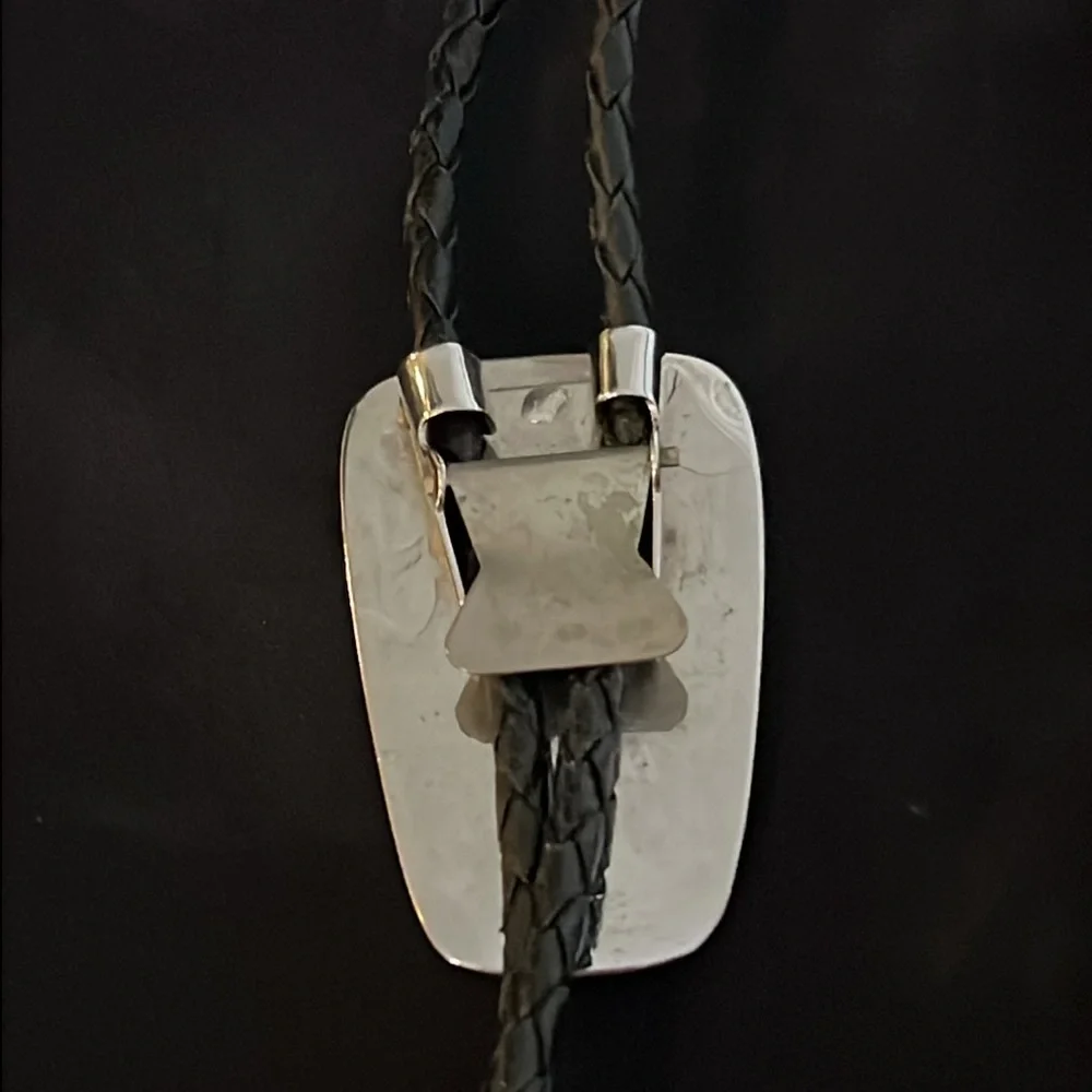 Unsigned silver tone turquoise & coral western bolo tie